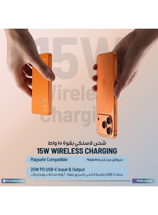 باورولوجي بنك طاقة مغناطيسي MagVolt بسعة 5000 ملّي أمبير/ساعة مع شاشة LED ذكية وشحن لاسلكي Qi2، بنك طاقة فائق النحافة PD 20W، شحن سريع، شحن سهل للهاتف، الساعة وسماعات الأذن – أسود - Image 3